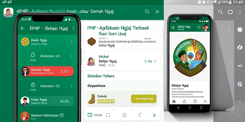 Tampilan antarmuka 4P4P yang menarik dan user-friendly untuk belajar ngaji.