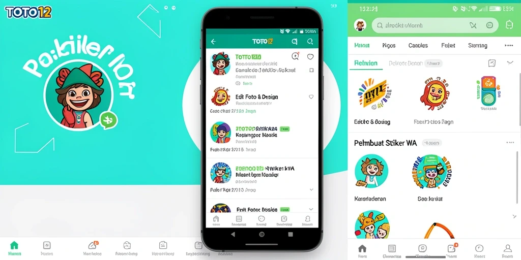 Antarmuka TOTO12 dengan berbagai alat pengeditan stiker yang menarik.